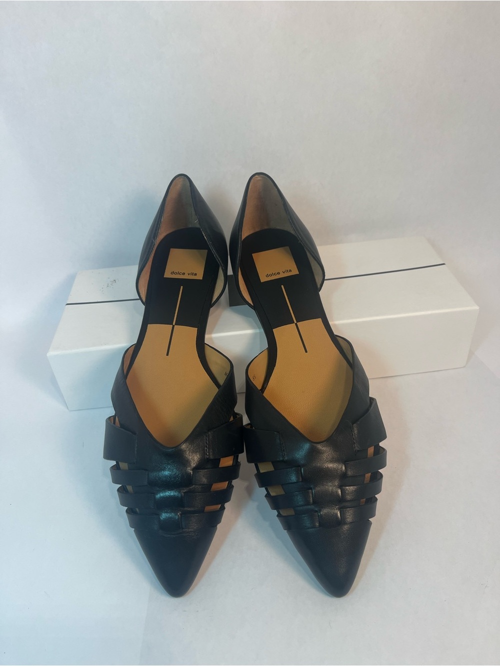 Dolce Vita Black Pointed Leather D'Orsay Weave Flats (never worn)
